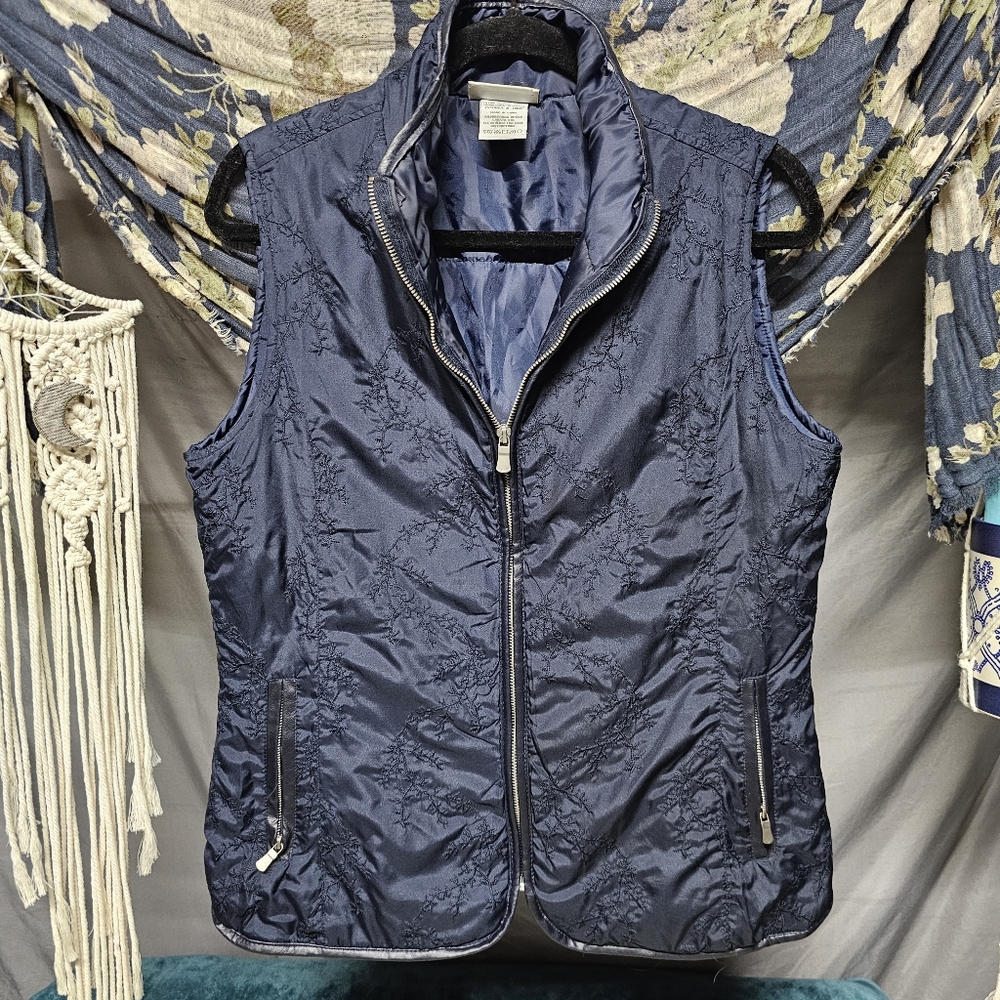 3/$25  Tweeds Navy Full Zip Vest with Leather Trim size Medium